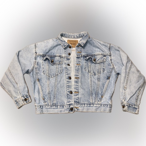 Vintage 90s Levi Strauss Light Blue Denim Trucker Collar Jean Jacket L 16/18 - Picture 1 of 16
